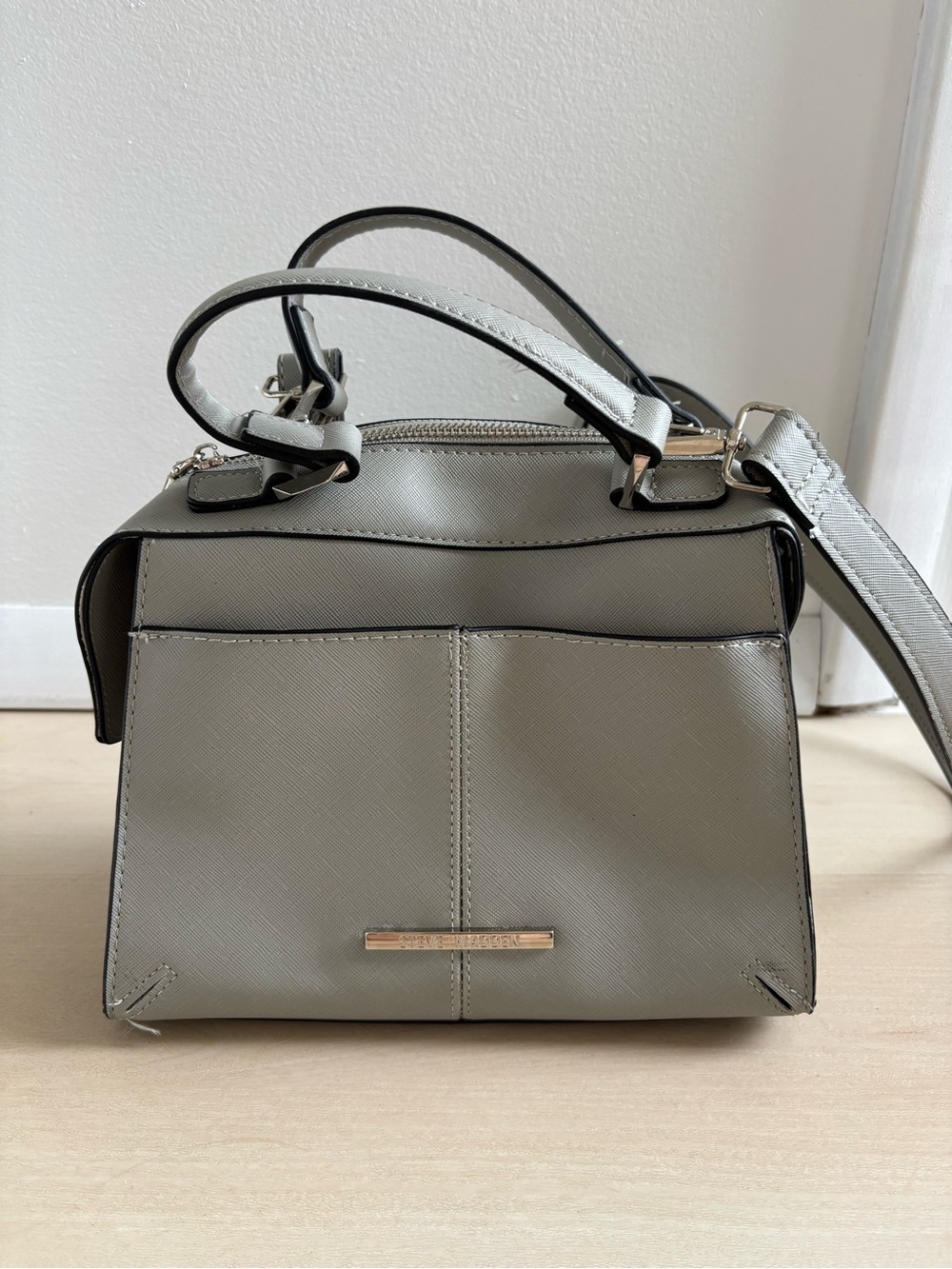 Steve Madden Small Satchel in Light Gray with Black Trim
